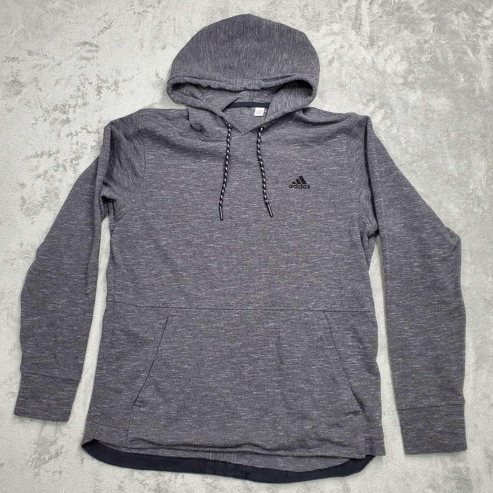 Adidas Mens Size XL Hoodie Dark Gray White Marbled Pullover BS3240 3-Stripe